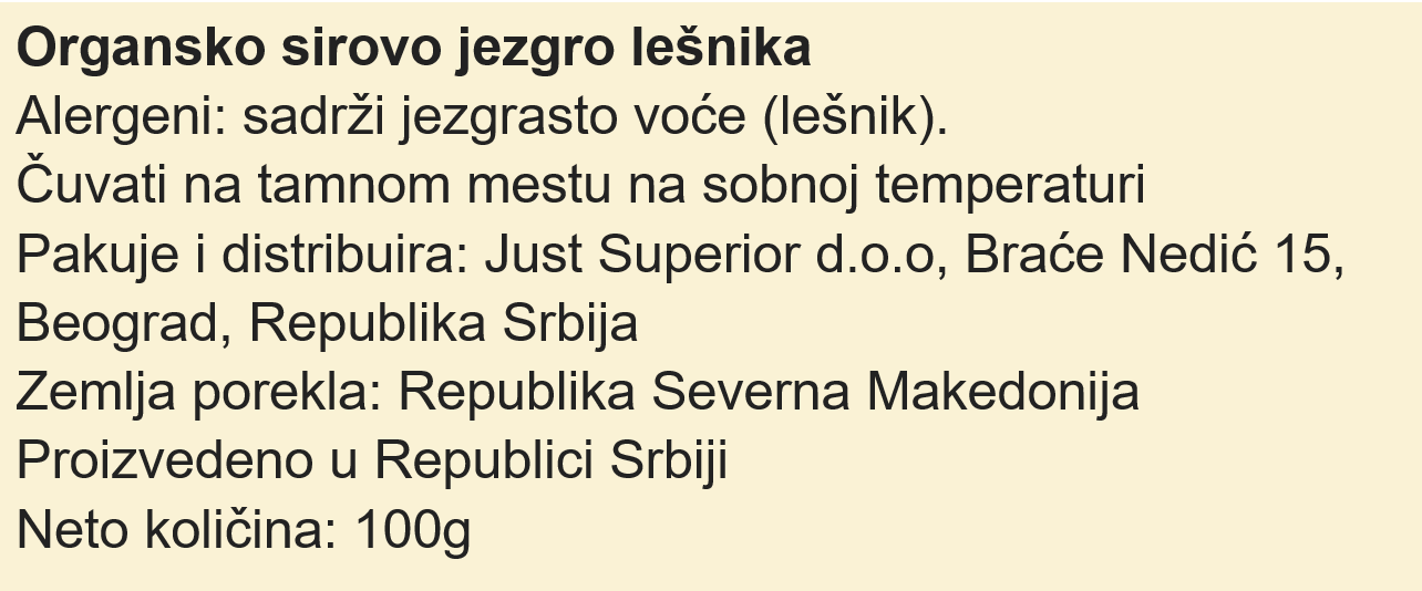 Organski sirovi lešnik – 100g