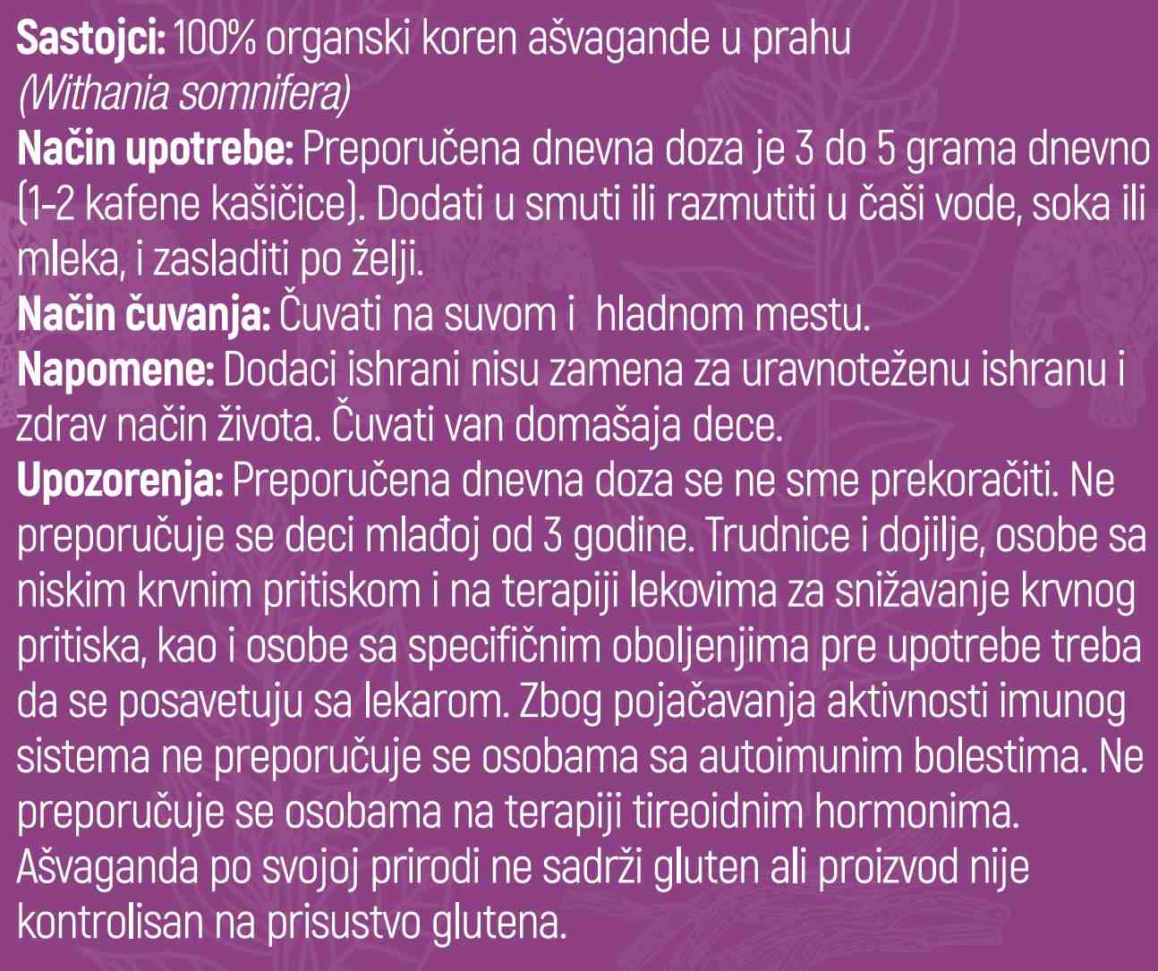 Ašvaganda prah, organski – 75g i 150g