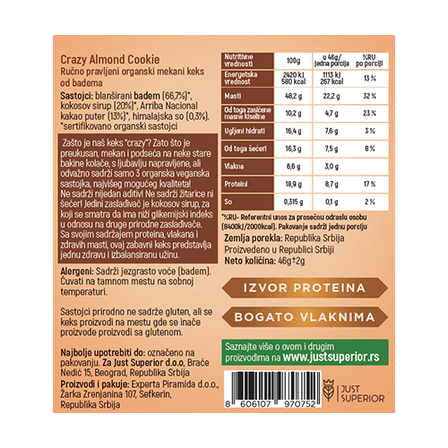 Organski Veganski Keks Crazy Almond – 46g