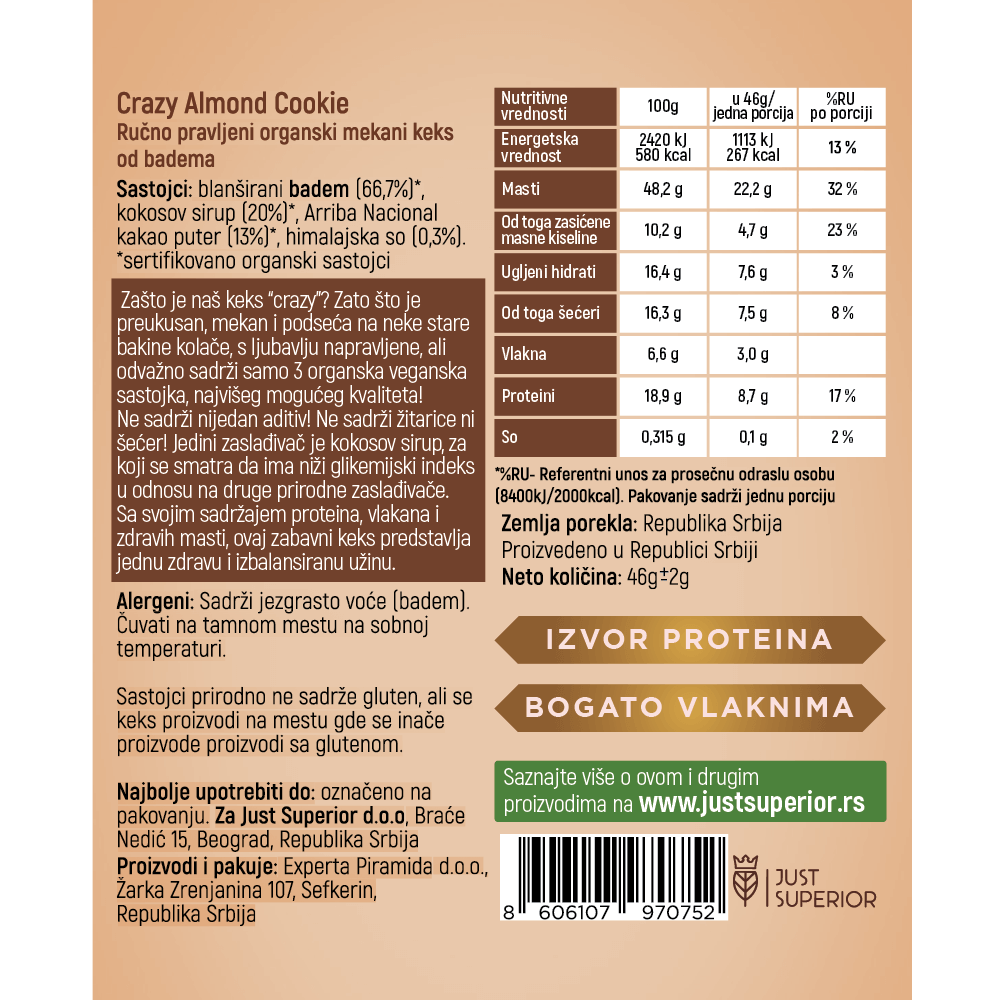 Organski Veganski Keks Crazy Almond – 46g
