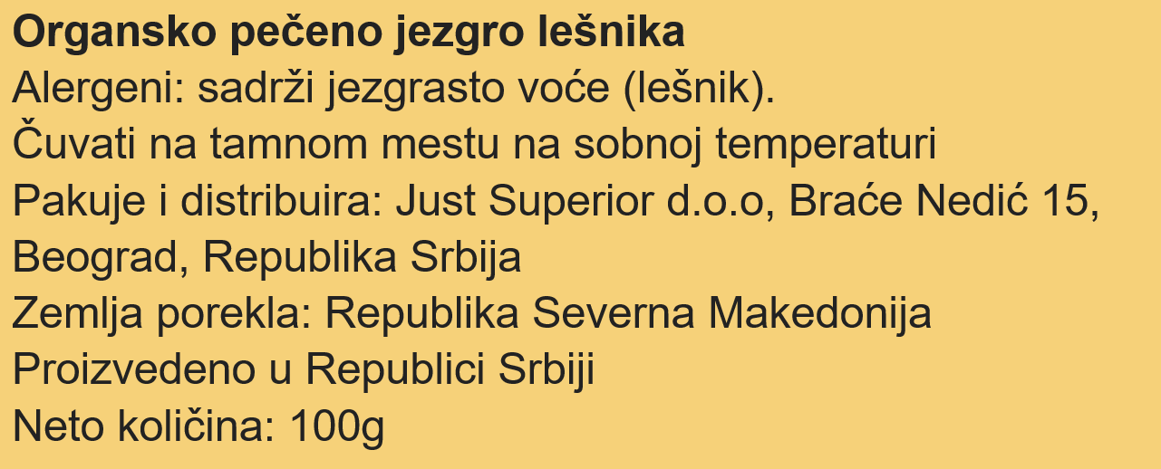 Organski Pečeni Lešnik – 100g