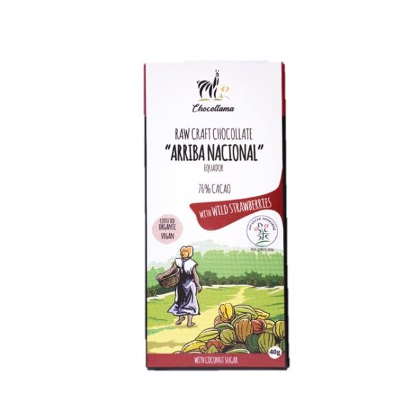 Chocollama 76% crna čokolada od Arriba Nacional kakaoa sa jagodama-40g