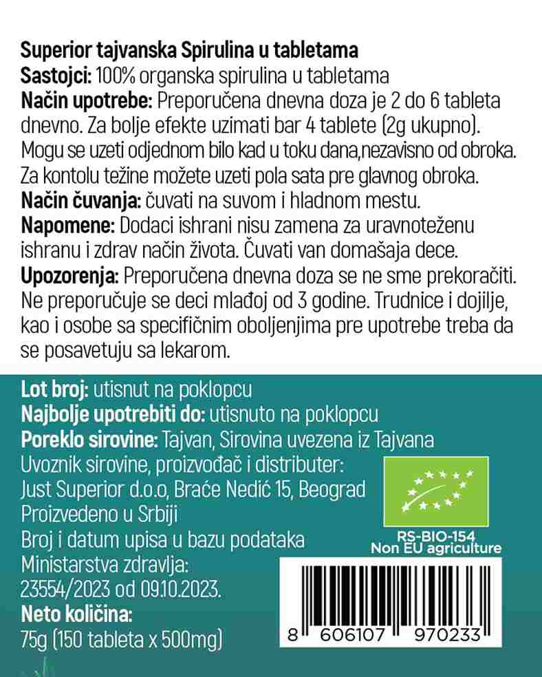 Organska spirulina tablete u bočici