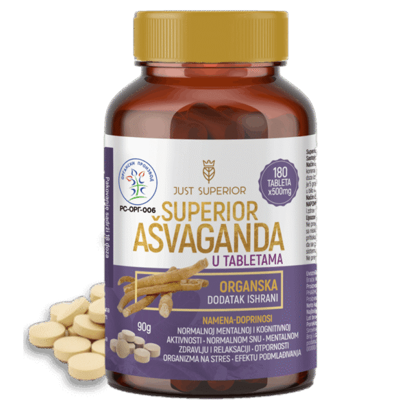 Superior Ašvaganda tablete kao prirodni organski dodatak ishrani za stres - pakovanje od 150 tableta