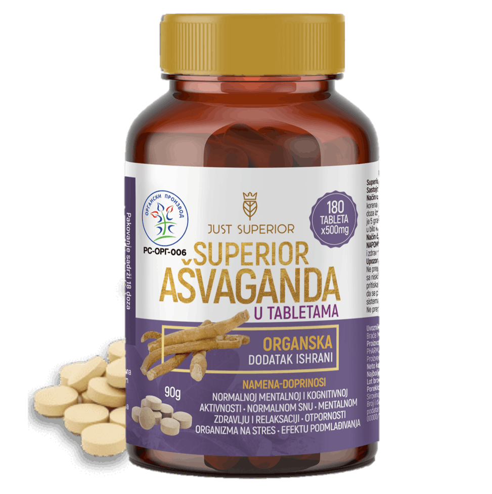 Superior Ašvaganda tablete kao prirodni organski dodatak ishrani za stres - pakovanje od 150 tableta