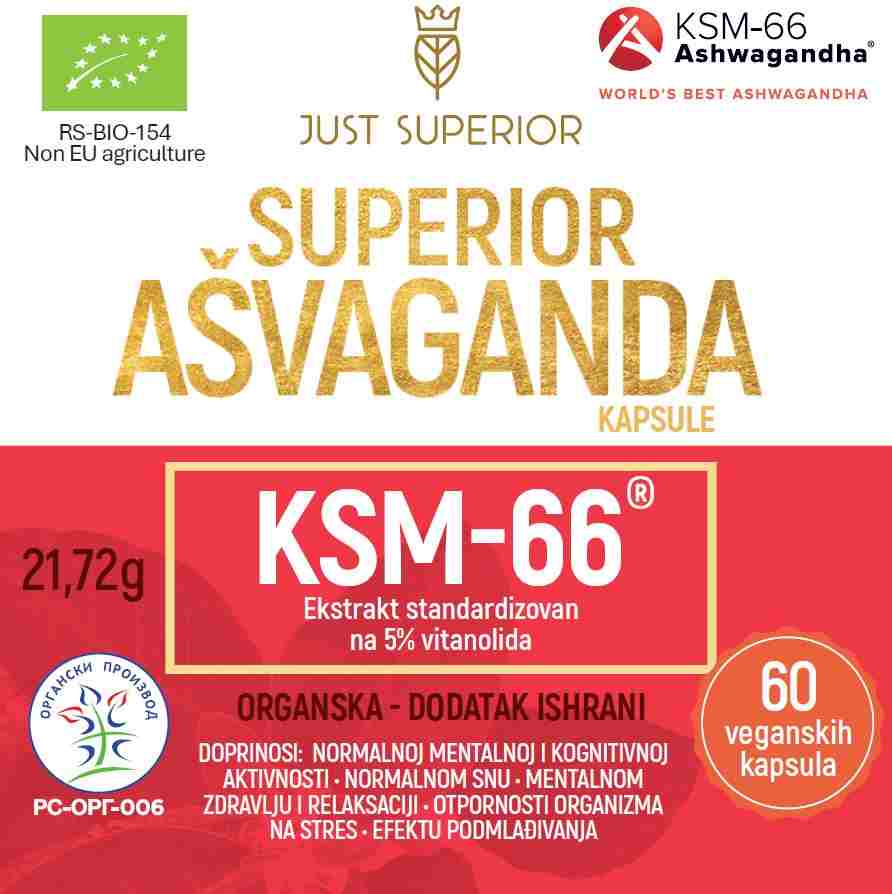 Pakovanje KSM66 ašvaganda kapsule, 60 veganskih kapsula